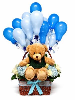 rosas y hortencias, oso de peluche regalo para bebe recien nacido flores boota