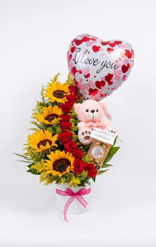 Girasoles, Rosas y Peluche. Floristeria en Bogota. San Valentin