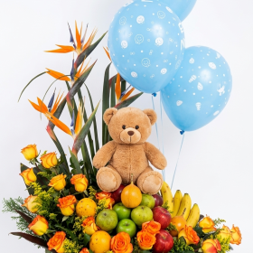 flores y frutas para recien nacido, arreglos florales para recien nacidos