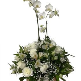 Rosas y orquídeas, arreglos funebres en Bogotá - Floristería Akalia. Entrega hoy en Bogotá.